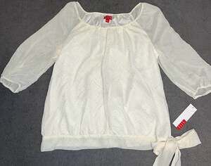 ELLE Women's Ivory Vanillaice Sparkle Dot Pleated Neck Bubble Blouse with Side B